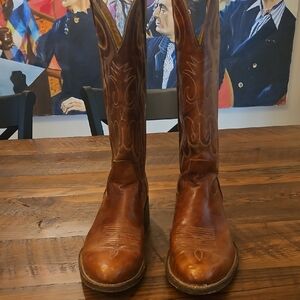Rare Vintage Fox Brown Leather Men's Cowboy Boots with Decorative Stitching